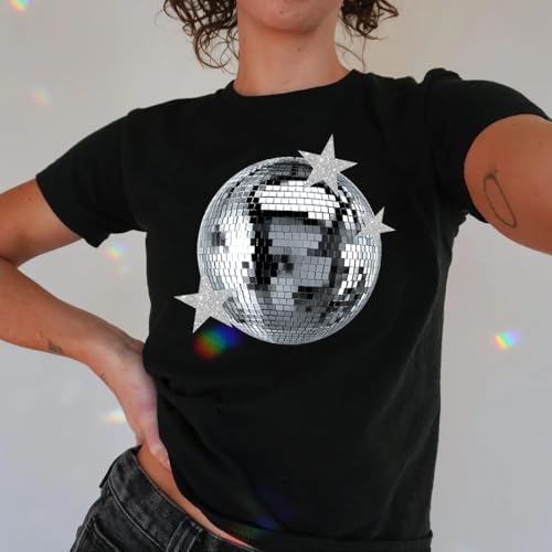 Disco Ball Baby Tee - Y2K Aesthetic Baby Tee, Mirrorball Aesthetic Graphic Tshirt, Y2K 90s Fitted Shirt3