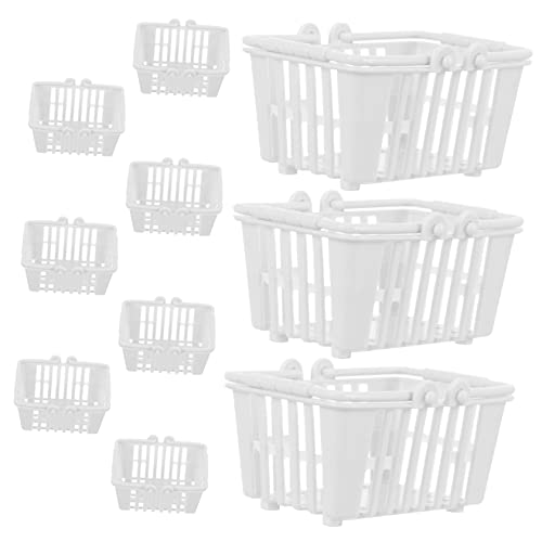 SOPOTUTU 10 Piezas Accesorios para casa de muñecas pequeño Cesta Juguetes pequeñas canastas Mini casa de Juguete Plastics de Canasta pequeña Mini Juego de supermercados el plastico Blanco