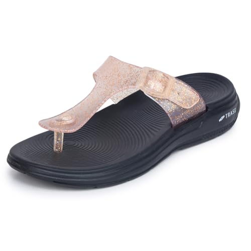 Image of TRASE Flat Slippers for Woman | Comfortable & Lightweight Adjustable Thong Strap Flip Flops | Durable Cushioned Footwear for Home, Casual, Beach & Outdoor Use