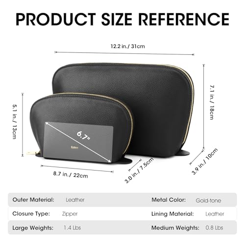 Kattee Leather Makeup Bag, Travel Cosmetic Bag Set, Toiletry Bag Organizer for Women, 2-PACK, Black4