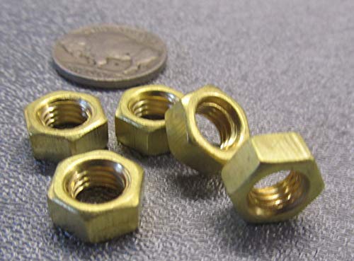 Brass Hex Nuts RH M7 x 1 Thread x 11mm W x 5.5mm H 20 Pcs