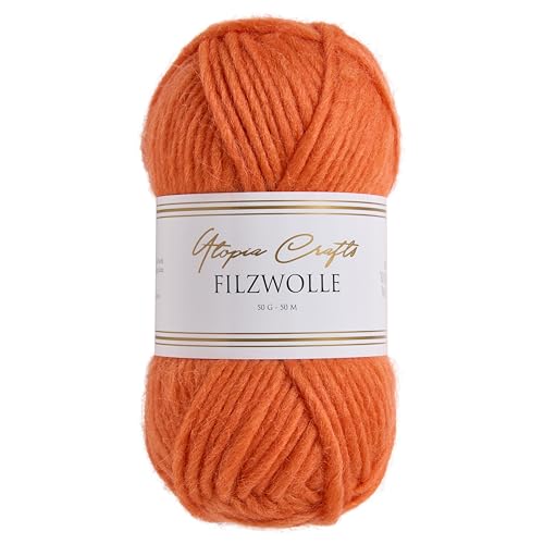 Utopia Crafts Lana de fieltro 100% lana virgen, 50 g (naranja quemado)