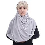 Lina & Lily Chiffon Muslim Hijab Shawl Gold Glitters Beads (Silver)