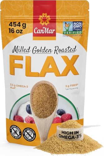 CanMar Golden Roasted Milled Flax Seeds 16 oz (1 lb), Non-GMO, Gluten Free & Vegan, Flaxseed with Omega-3, Fiber, Rich in ALA Fatty Acids and Lignans