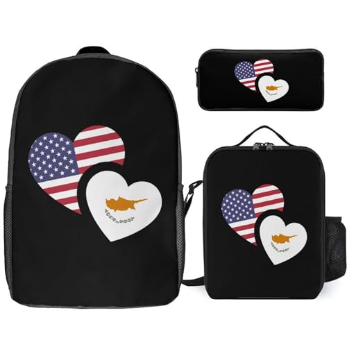 Cyprus U.S. Flag Classic Backpack Lunch Bag Pencil Case 3 Piece Set Travel Daypack