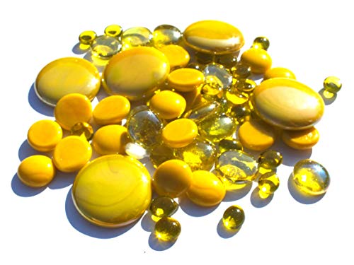 mesbilles - 500 GR Mélange Jaune Billes Plates - Galet en Verre 30 mm 20 mm 10 mm Cailloux en Verre décoratifs