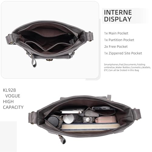 Image of KL928 Women's Crossbody Purse Bags Medium PU Leather Multi-Pocket Handbag | Medium size, multiple pockets, compartments, adjustable strap, zipper, fits 7.9 inch iPad, phone, wallet, shop, work, travel
