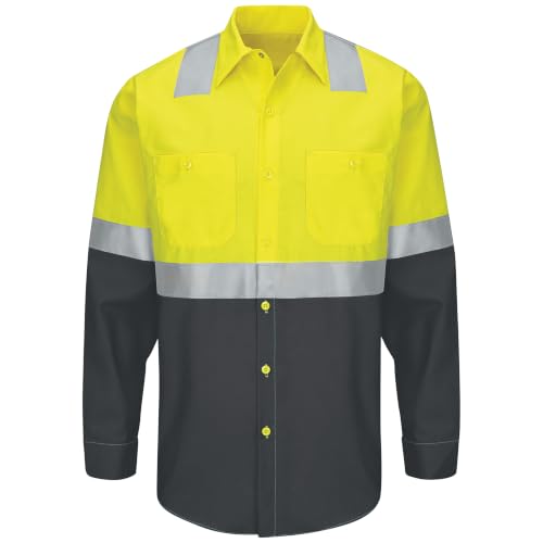 Image of Red Kap Men's Hi Visibility Long Sleeve Ripstop Work Shirt - Type R, Class 2
