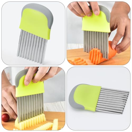 Cortador de papas ondulado de acero inoxidable 2 piezas verde miniatura 3