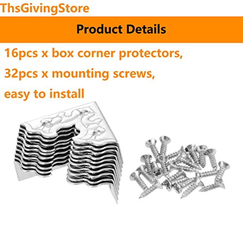 Image of 16 Pcs Table Corner Protectors, Silver Metal Antique Decorative Furniture Edge Corner Guards, 0.98x0.98x0.35inch Corner Pads Box Corner Decorative Edge Protector