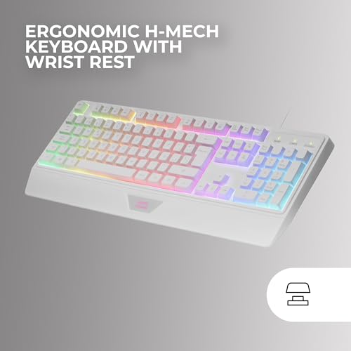 Mars Gaming MCP124, Layout Portugués, Combo Gaming 3en1, Teclado Ergonómico H-Mech LED RGB, Ratón RGB 3200DPI Switches HUANO, Alfombrilla Nanotextil 360x260mm, Compatibilidad Multiplataforma, Blanco - imagen 2