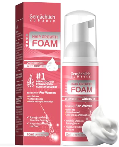Minoxidil Foam for Women Hair Growth - Hair Regrowth Serum Treatment with Biotin Caffeine Rosemary Extract - Hair Loss Solution for Helps Prevent Thinning Thickening Fuller Hair Non-Greasy - 60ml