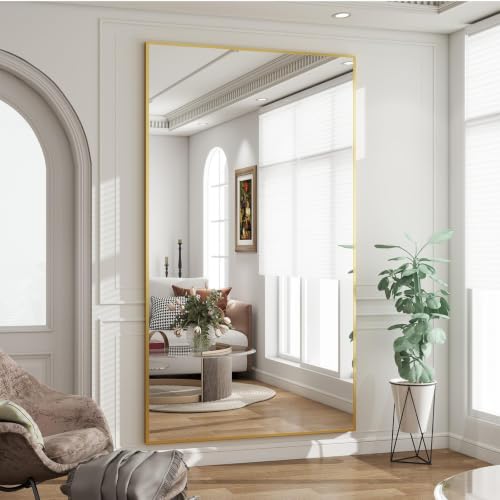 Image of BEAUTYPEAK 71 inchx36 inch Rectangle Full Body Floor Mirrors, Full Length Mirror Hanging or Leaning, Aluminum Alloy Frame Wall Mirror for Bedroom, Dressing Room, Gold