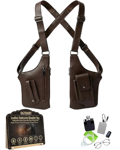 Leather Underarm Shoulder Bag Adjustable Strap Crossbody Chest Sling Satchel Multi Pocket Travel Everyday Vintage Classic(Brown)
