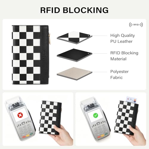 Image of CLUCI Small Wallet for Women PU Leather RFID Blocking Designer Bifold Ladies Card Holder Checkerboard
