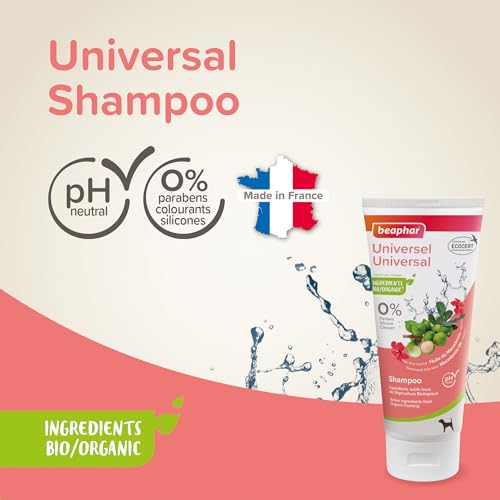 BEAPHAR – ECOCERT Labeled Universal Shampoo for All Dog Coats – Contains Aloe Vera, Macadamia Oil and Organic Hibiscus Flowers – Neutral pH – Ready to use – 200 ML – Made in France Vet Cosmetics BEAPHAR – ECOCERT Labeled Universal Shampoo for All Dog Coats – Contains Aloe Vera, Macadamia Oil and Organic Hibiscus Flowers – Neutral pH – Ready to use – 200 ML – Made in France Vet Cosmetics