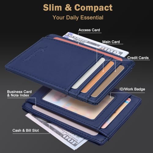 Image of Travelambo Slim Wallet Front Pocket Minimalist Leather RFID Blocking Medium Size
