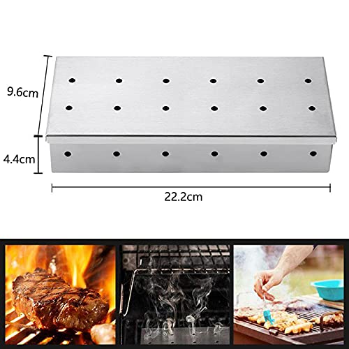 RoseFlower Räucherbox, Edelstahl BBQ Smoker box für Gas-, Kohle- und Elektrogrill - Grill zubehör räucherchips für aromatischer Rauchgeschmack im Fleisch - mit praktischem Klappdeckel