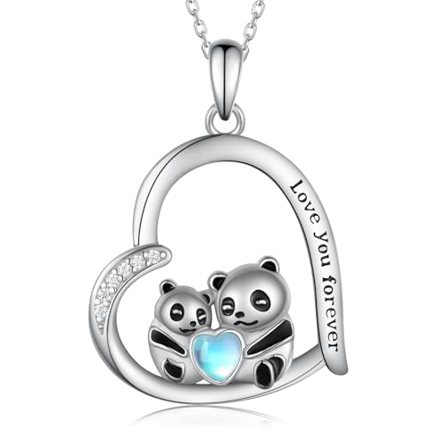 Collier Panda pendentif coeur argent sterling 925 bijoux femme