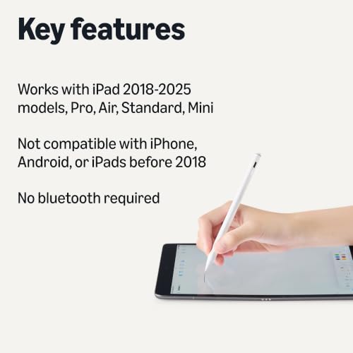 Image of Amazon Basics Stylus Pencil Compatible with iPad 10th Generation (2018-2025), Pen with Palm Rejection