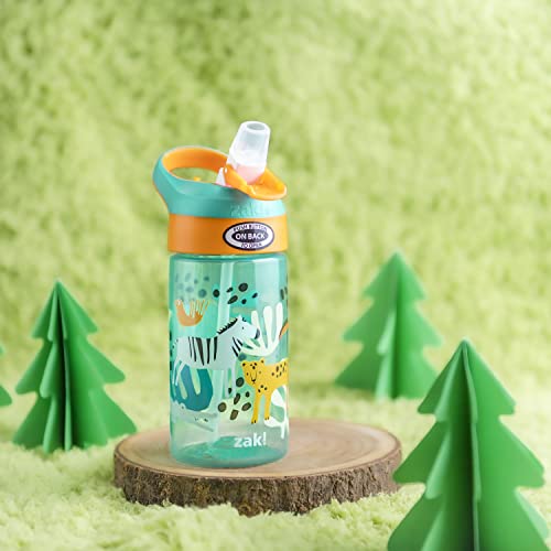 Image of Zak Designs 16oz Riverside Kids Water Bottle with Spout Cover and Built-in Carrying Loop, Made of Durable Plastic, Leak-Proof Water Bottle Design for Travel (Dino Camo & Safari, Pack of 2)