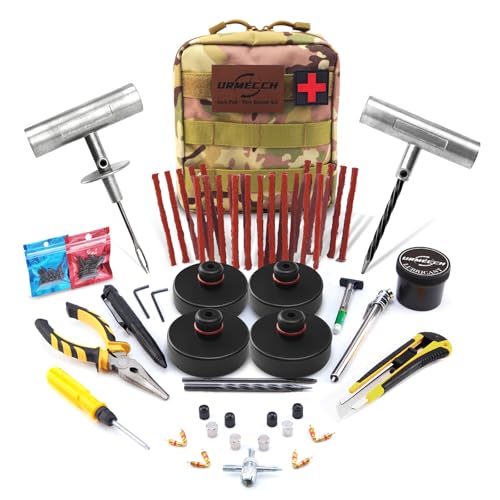 URMECCH Jack Pad and Tire Repair Kit for Tesla Model 3/Y/S/X with Tactical MOLLE Panel Storage Pouch 4 Jack Pucks with Heavy Duty Tubeless Tire Puncture Repair Plug Tool Kit for Tesla Model 3 Y S X
