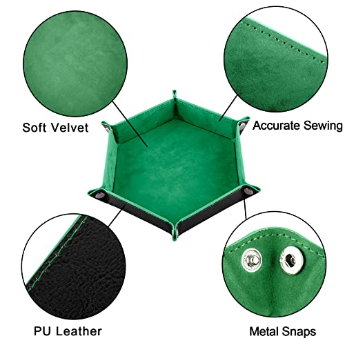 SIQUK 6 Stück Würfelbrett Doppelseitig Würfelbretter Samt Faltbar Würfeltablett Hexagon Würfelteller Leder Würfelbretter für RPG DND Dragons Würfel Gaming (Rot, Blau, Violett, Schwarz, Grün, Gelb)