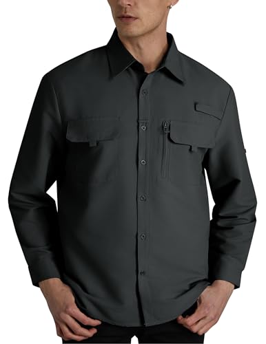 WULFUL Men's Sun Protection Fishing Shirts UPF 50+ UV Lightweight Quick Dry Cooling Button Down Shirts for Work Hiking Safari