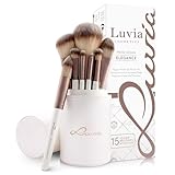 Luvia Prime Vegan Pro - Juego de brochas de maquillaje (12 unidades, incluye soporte para brochas, esponja y estera de limpieza) Nacarado Coffee