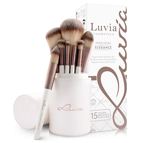 Make-up Pinselset 15-teilig vegan | 12 Profi Schminkpinsel | inkl. Blender, Reinigungsmatte & veganem Leder-Köcher | Prime Vegan Pro | Coffee/Perlmutt | Luvia