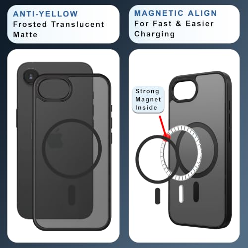 Image of CEDO Magnetic Cover for iPhone 16e / iPhone 17e | Compatible with MagSafe Wireless Charging | Matte Black Case Designed with Magnetic Lock Shockproof Edge Protection Backcover (Translucent Black)