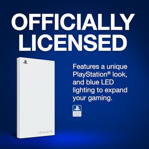 Image of Seagate Game Drive for PS5 External SSD 2TB Solid State Drive - USB 3.2 Officially Licensed White with Blue LED Lighting (STMH2000100)