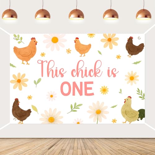 Chicken Themed 1st Birthday Party Backdrop, Daisy Chicken 1st Birthday