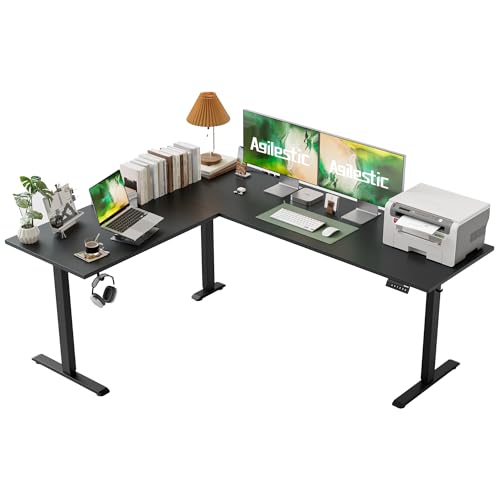 Image of Agilestic L-Shaped Standing Desk Adjustable Height, Electric Corner Standing Desk, Sit Stand Up Desk, 75x61 inch Sit Stand Computer Table, Black