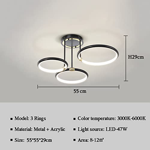 Plafonnier LED noir dimmable avec télécommande pour salon moderne en acrylique