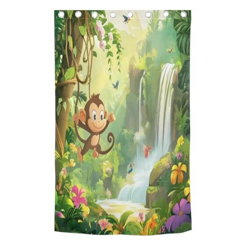 J JOYSAY Cartoon Monkey Jungle Waterfall Blackout Window Curtain Panels Thermal Insulated Window Drapes Grommet Sliding Door Curtains for Bedroom Bathroom 84 x 52 Inch