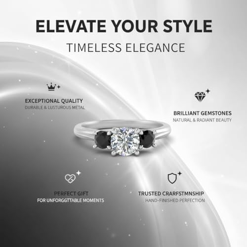 Image of Choose Your Gemstone Classic Three Stone Ring 925 Sterling Silver Round Shape 3 Stone Engagement Rings Everyday Jewelry Wedding Jewelry Handmade Gifts for Wife US Size 4 to 12