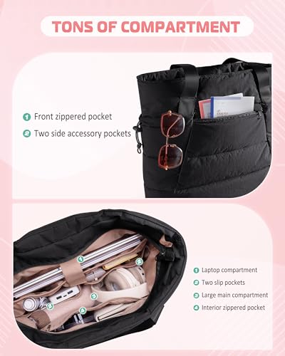 Image of Smasrob Puffer Tote Bag for Women, Lightweight Tote with Laptop Sleeve