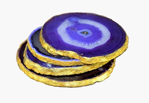 eSplanade Lot de 4 dessous de verre en agate naturelle pour bar, bière, café, thé - Accessoires de table parfaits - Violet – Image 4