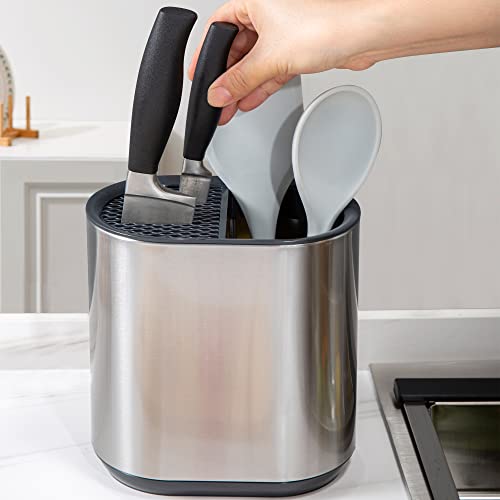 Sdlumeiy Stainless Steel And Plastic Knifes Holder, Universal Knife Holder Without Knifes, Knifes Holder With Separate Compartment, 7.1X4.6X7.7 Inches, Silver Gray #TOP1