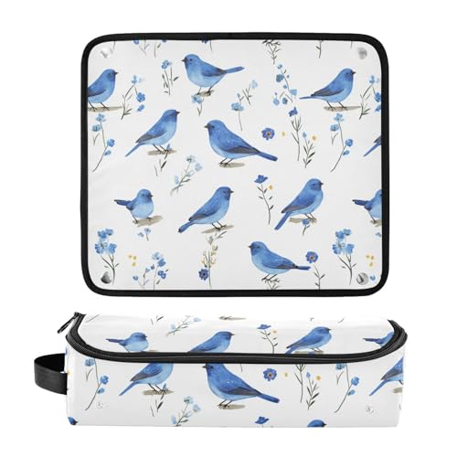 Bolso de viaje para herramientas de cabello con diseño de pájaros azules, flores y funda resistente al calor para planchas y rizadores miniatura 3