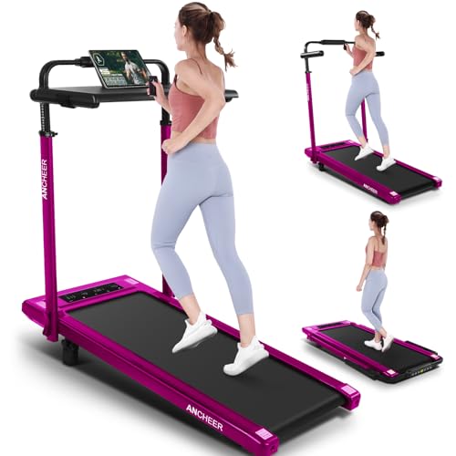 Image of ANCHEER Treadmill with 12% /15% Incline, Folding Walking Pad with Handle Bar, 320-450lb Capacity Under Desk Foldable 3.5HP Treadmills for Home /Office /Gym,Installation-Free