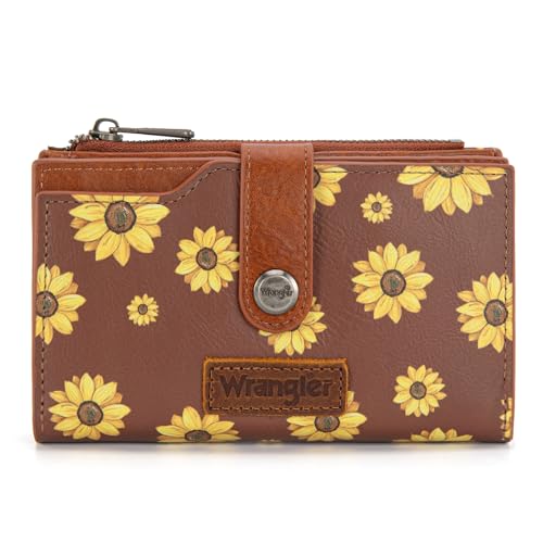 Wrangler Wallet for Women Bifold Card Holder with Zipper Pocket Ladies Clutch Purse with ID Window WG204-W0021BR
