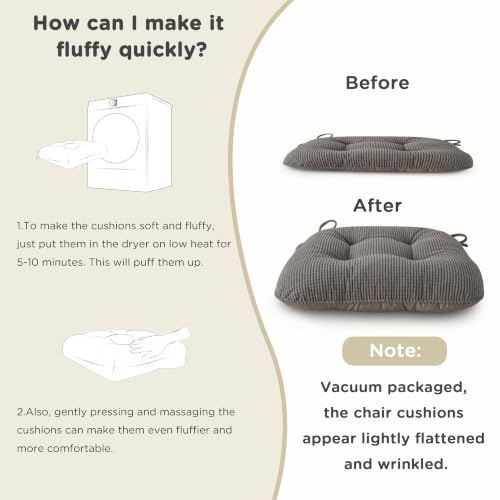 Image of AddGrace Chair Cushions for Dining Chairs 18 x18 4Pcs Dark Grey | 3 Inch Thick, Non-Slip , Indoor Office , with 11 Inch Ties, for Office Workers, Middle-Aged and Older