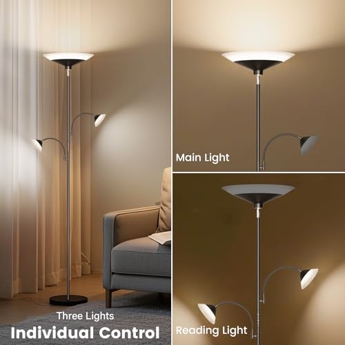 Image of SIBRILLE 3 Way Torchiere Floor Lamp - 42W Dimmable LED Tree Standing Lamp with Remote, 2300LM, Color Changing, 72 inch Tall Bright Floor Lamp for Living Room Bedroom Office