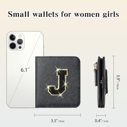 Image of RNIEGA Initial Wallet Women Small Teen Girl Gifts Trendy Stuff Girls Wallets Personalized Christmas Birthday Gift for Women Friends Daughter Granddaughter 6 7 8 9 10 11 12 13 Year Old Black J