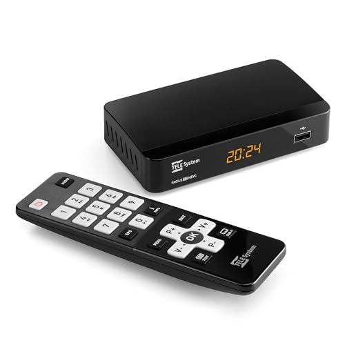 TELE System Decoder Digitale Terrestre FACILE - Tuner DVB-T2 HEVC a 10 bit, Lettore Multimediale USB, Facile...