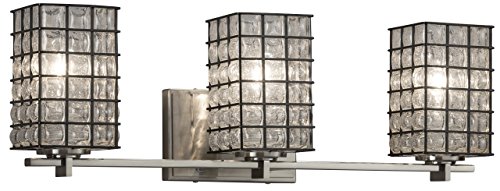 Justice Design Group Lighting WGL-8443-15-GRCB-CROM-LED3-2100 Era LED 3-Light Bath Bar-Polished Chrome Finish with Wire Cage and Blown Glass Grid with Clear Bubbles-Square with Flat Rim Shade
