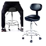 FXLUHAY Extra hoher Hockerstuhl mit Rückenlehne und Fußstütze, Angebot for Zahnästhetiker und Profis, drehbarer Sattelstuhl auf Rädern
