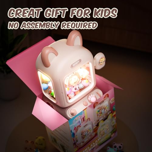 Skirfy Mini Claw Machine for Kids,Vending Machine, Prize Dispenser Toys for Girls and Boys, Electronic Arcade Game for Party Birthdays Includes 32 Mini Toys(Brown)